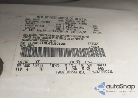 2003 Ford Expedition Eddie Bauer from USA, damaged, VIN 1FMPU18L43LB05081